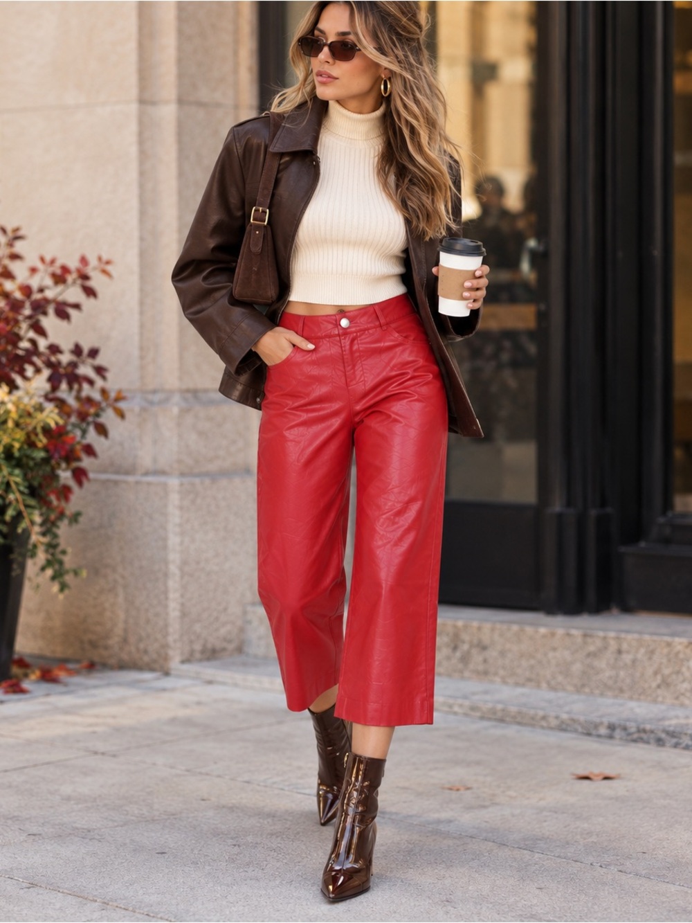 Vintage Y2K Moschino Jeans Red High-Shine "Archive" Leather Pants-IT 42 (US 6/8)